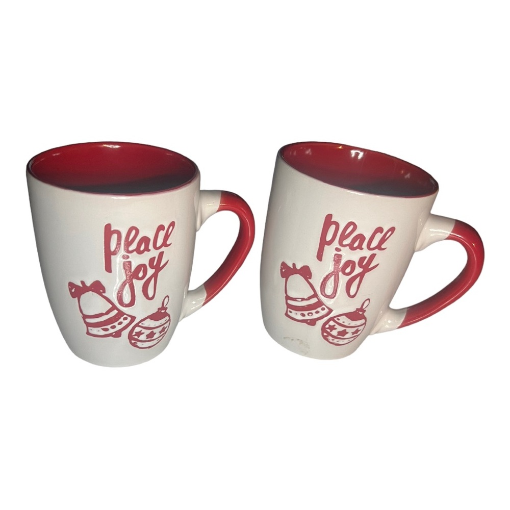 Peace Joy Coffee Cup Mug Bells Red White California Pantry.